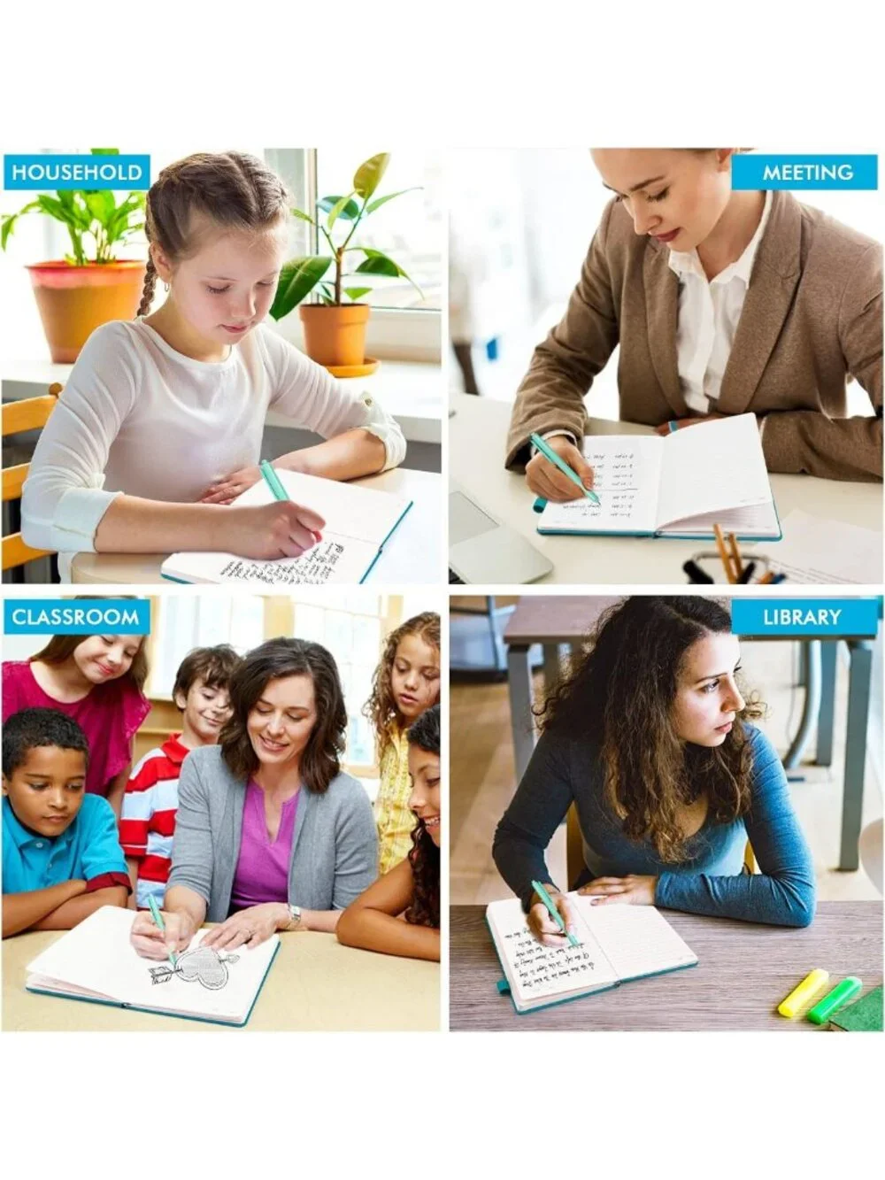 12 Pack Hardcover Notebooks & Journals Set with Pens - Classic Ruled A5, Teal
